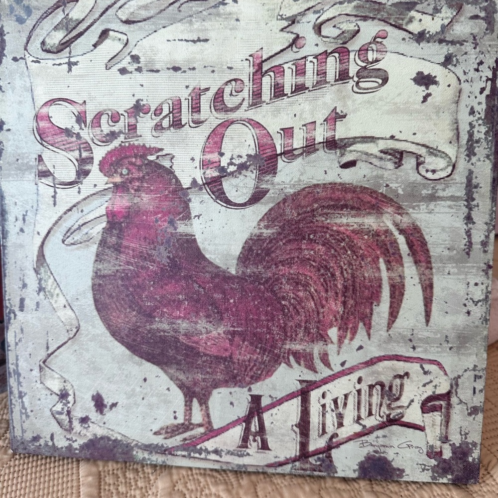 Rooster Decorative Wall Art - Rustic Red Rooster Print